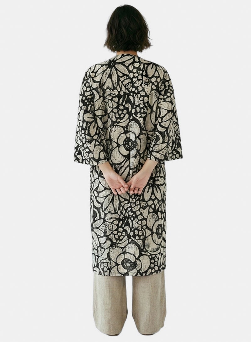 RAVIN Women Floral Print Longline Cardigan In Black & Beige - Image 2