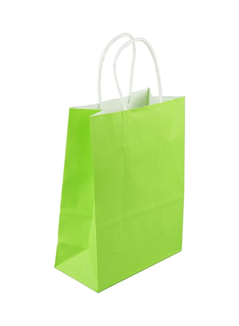 كيس ورق كرافت بمقبض أخضر ملتوي مقاس 15 × 21 × 8 سم حقائب حفلات ورقية حقائب حفلات الدجاجة حقيبة ورقية كرافت حقيبة هدايا عيد ميلاد العروس حقائب احتفالات الزفاف لصالح الحفلات - 12 قطعة. - Image 1