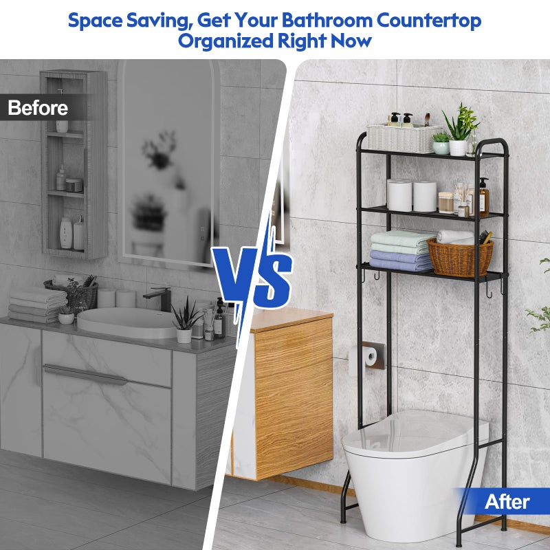 samstar 3 Tier Over The Toilet Storage Rack, Bathroom Organizer Shelves Cabinet Above Toilet, Freestanding Shelf Space Saver, Black - Image 3