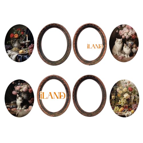 iLAND Miniature Dollhouse Accessories 4 Dollhouse Picture Frames Set wPrinted Paintings 4 Dark Brass Oval Frames w 4 Pictures - Image 5