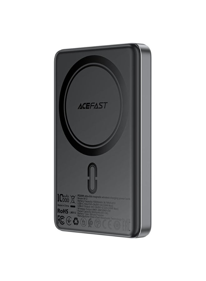 ACEFAST Power Bank 10000mAh Magnetic wireless fast charging PD20W , USB-C input & output, LED indicator of wireless charging, Ultra-thin power bank (M12) - Black - Image 1