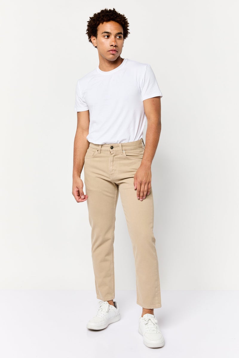 Celio Men Relax Fit Plain Non-Stretchable Denim, Khaki - Image 2