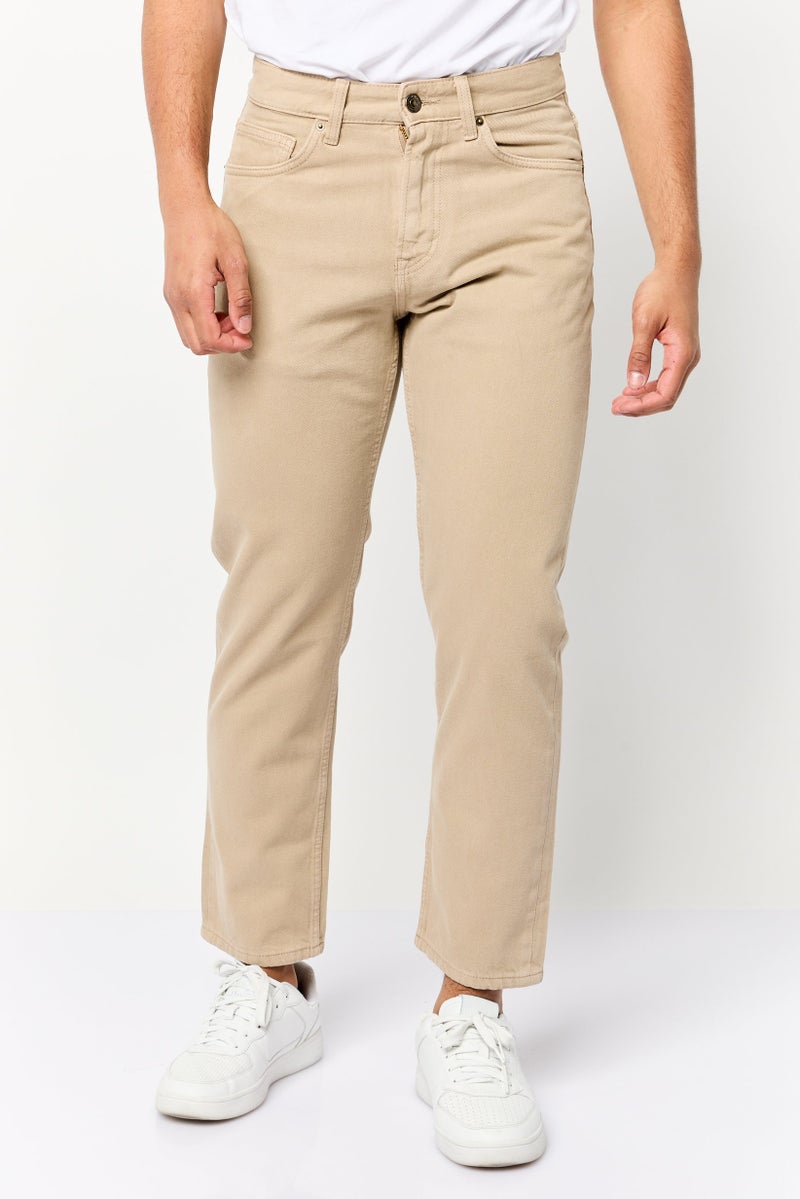 Celio Men Relax Fit Plain Non-Stretchable Denim, Khaki - Image 1