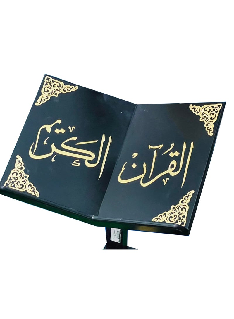 سندس حامل القرآن الكريم تركي  مزخرف بنقوش أكرليك ذهبية اسود - Image 2