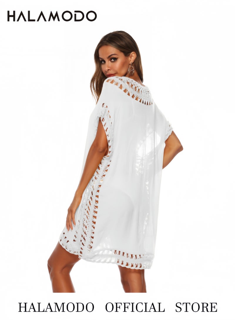 هالامودو ملابس سباحة نسائية، غطاء شاطئ من الشيفون الكروشيه، ملابس سباحة، ملابس بيكيني، فستان صيفي من الكروشيه لتغطية الشاطئ - Image 4