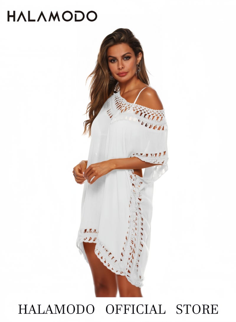 هالامودو ملابس سباحة نسائية، غطاء شاطئ من الشيفون الكروشيه، ملابس سباحة، ملابس بيكيني، فستان صيفي من الكروشيه لتغطية الشاطئ - Image 2