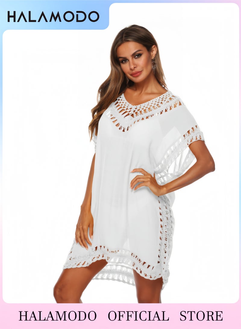 هالامودو ملابس سباحة نسائية، غطاء شاطئ من الشيفون الكروشيه، ملابس سباحة، ملابس بيكيني، فستان صيفي من الكروشيه لتغطية الشاطئ - Image 1