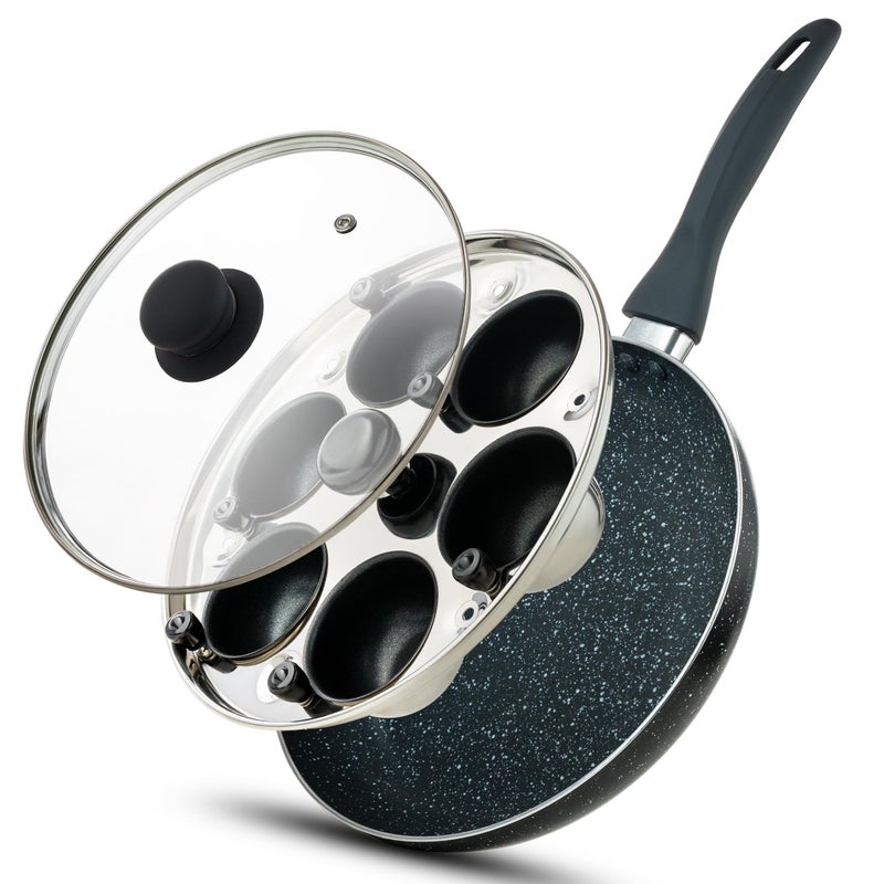 Eggssentials 2 IN 1 Egg Poacher Pan & Large Frying Pan - Poached Egg Maker, Granite Egg Poacher with 6 Cups - Egg Pan - 10 Inch Frying Pan Nonstick Omelette Pan - Image 1