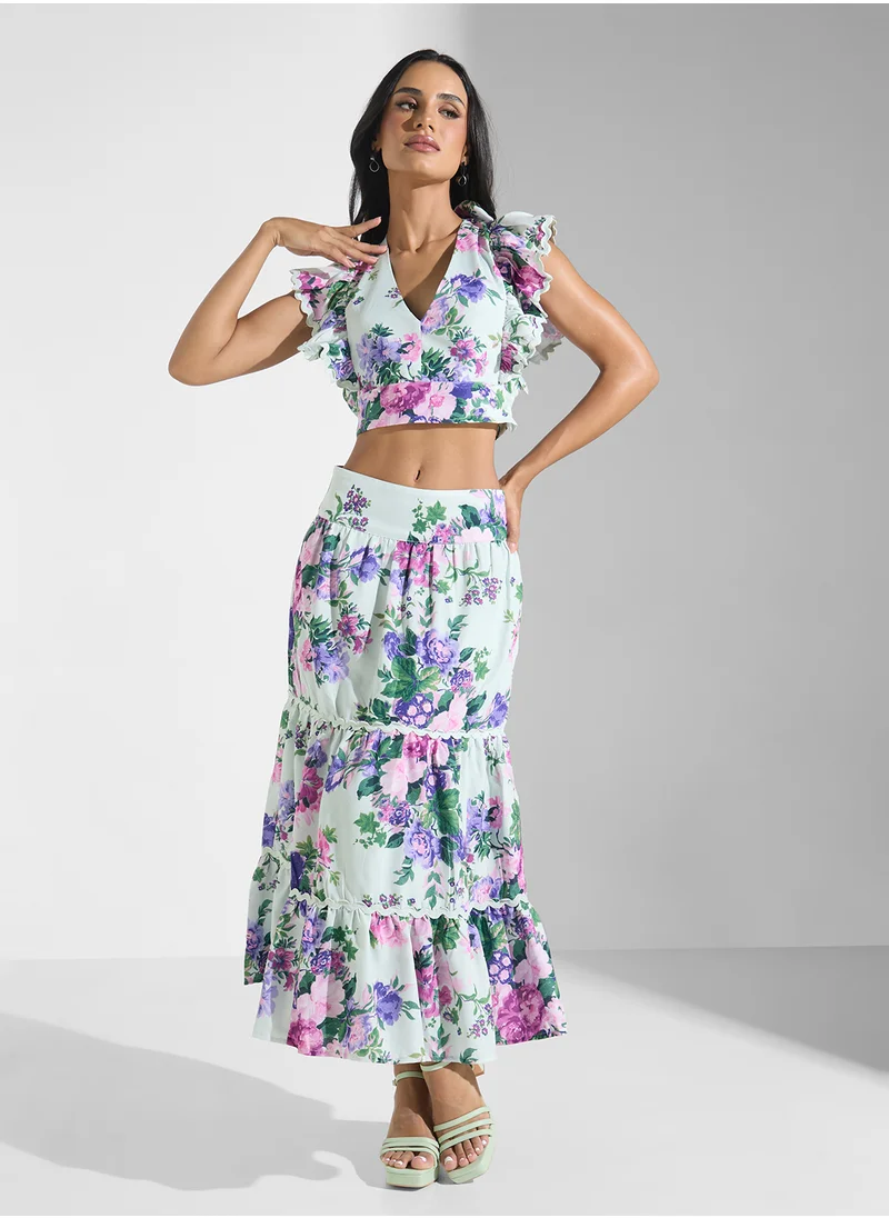 هوب اند ايفي High Waist Midi Skirt With Lace Trims