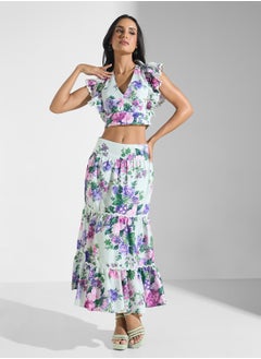 Hope & Ivy High Waist Midi Skirt With Lace Trims  - Image 1
