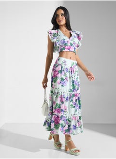Hope & Ivy High Waist Midi Skirt With Lace Trims  - Image 4