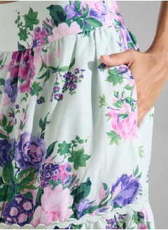 Hope & Ivy High Waist Midi Skirt With Lace Trims  - Image 3