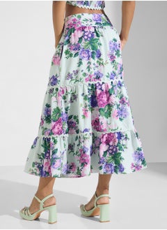 Hope & Ivy High Waist Midi Skirt With Lace Trims  - Image 2