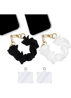 Scrunchie Phone Wrist Strap, 2PCS Elastic Large Intestine Scrunchie Keychain Hand Wristlet Strap Lanyard Bracelet with 2 Ultra Thin Tether Pads for Women Gift Compatible with Most Cell Phone