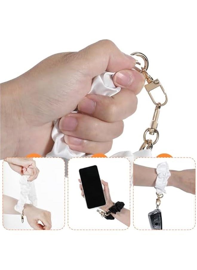 Generic - Scrunchie Phone Wrist Strap, 2PCS Elastic Large Intestine Scrunchie Keychain Hand Wristlet Strap Lanyard Bracelet with 2 Ultra Thin Tether Pads for Women Gift Compatible with Most Cell Phone - Image 1