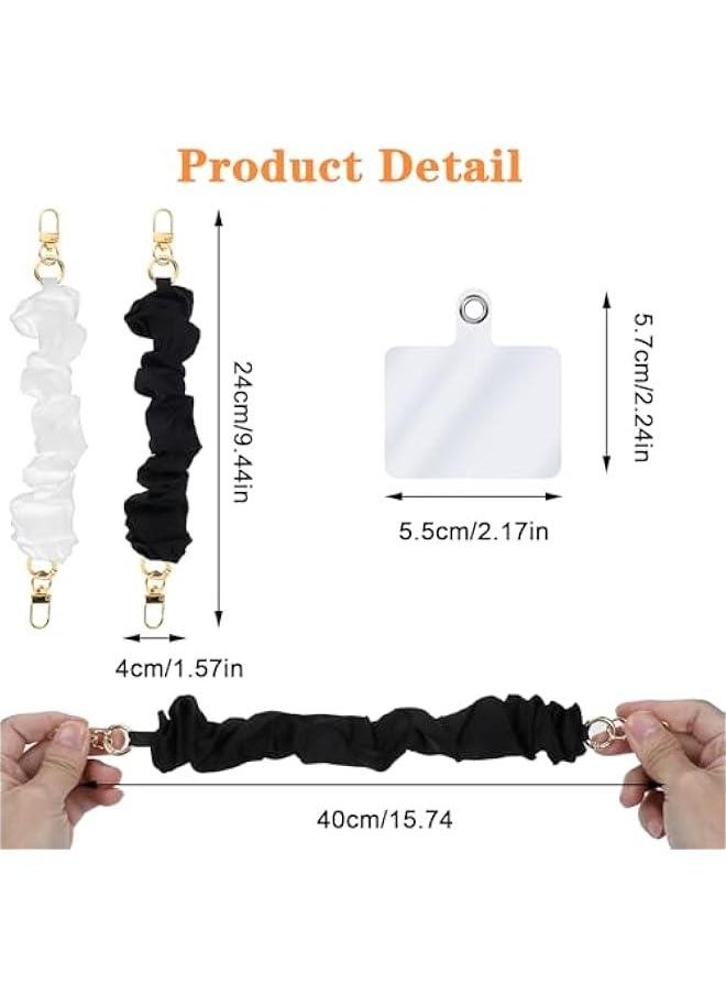 Generic - Scrunchie Phone Wrist Strap, 2PCS Elastic Large Intestine Scrunchie Keychain Hand Wristlet Strap Lanyard Bracelet with 2 Ultra Thin Tether Pads for Women Gift Compatible with Most Cell Phone - Image 1