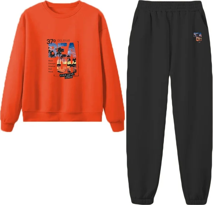 دوغ فش Tracksuit Oversize Beach Printed Tracksuit Orange