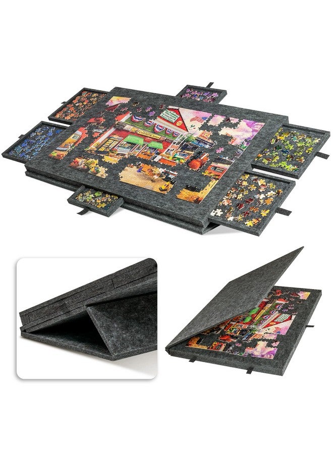 LAVIEVERT Tilting Puzzle Board with 2-in-1 Designed Stand & Cover, Super Lightweight Felt Plateau Storage with 6 Drawers for Adults & Kids, Portable Jigsaw Puzzle Table for Up to 1000 Pieces - Gray - Image 1