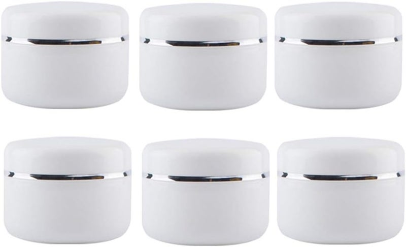 6 PCS 100 ml /3.3 oz Empty White Silver Edge Plastic Cosmetic Jars Cream Jars with Inner Liner and Dome Lids Refillable Travel Makeup Face Cream Lotion Lip Balm Bottles Sample Containers Storage Pot