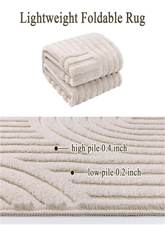 SHACOS Soft Fluffy Arch Pattern Area Rug 2'7"x5' Non Slip Washable Minimalist Modern High-Low Geometric Carpet for Living Room Kitchen Bedroom Bathroom, Beige - Image 4