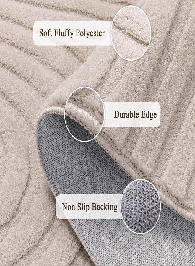 SHACOS Soft Fluffy Arch Pattern Area Rug 2'7"x5' Non Slip Washable Minimalist Modern High-Low Geometric Carpet for Living Room Kitchen Bedroom Bathroom, Beige - Image 2