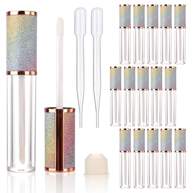 COSIDEA 15pcs Round Empty 5ml 017oz lip gloss tubes with wand and rainbow leather cap Lipgloss tube containers for lip oil packing