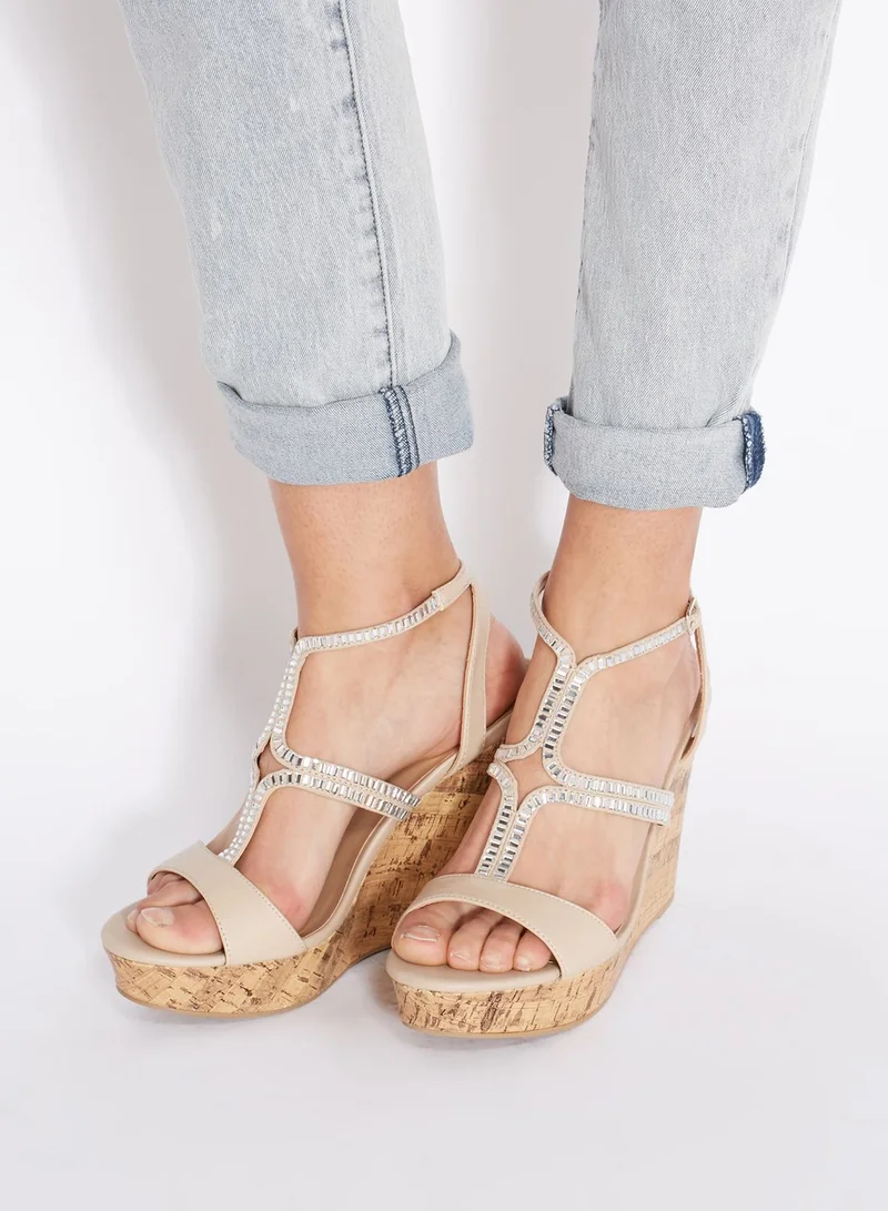 CALL IT SPRING Frerien Embellished Cork Heel Sandals
