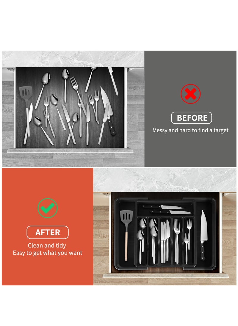 Generic Expandable Cutlery Drawer Organizer, Plastic Silverware Tray for Kitchen, Adjustable Flatware with 8 Compartments, Non-Slip Utensil for Knives Spoons Forks, Fits Most Drawers, Black  - Image 5