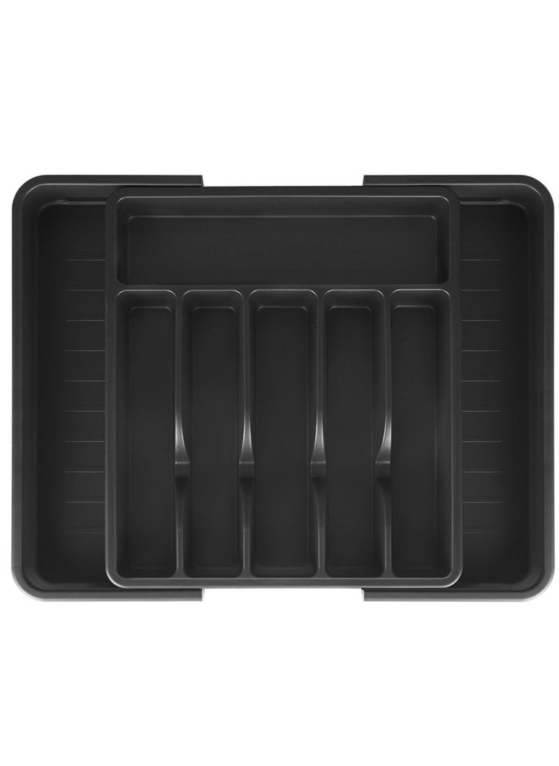 Generic Expandable Cutlery Drawer Organizer, Plastic Silverware Tray for Kitchen, Adjustable Flatware with 8 Compartments, Non-Slip Utensil for Knives Spoons Forks, Fits Most Drawers, Black  - Image 1