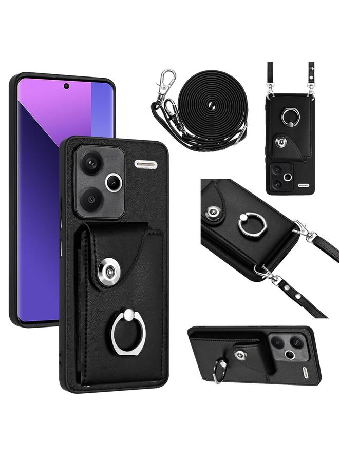 Case For Xiaomi Redmi Note 13 Pro+ Organ Card Bag Ring Holder Phone Case with Long Lanyard