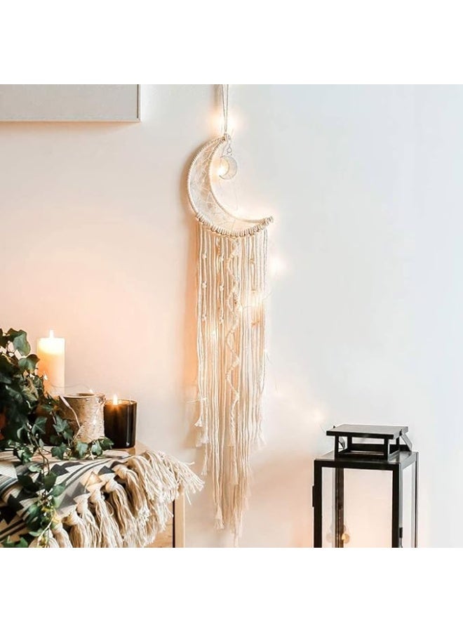 Antikiano Crescent Moon Macrame Wall Hanging with Warm LED Lights Dream Catcher, Bringing a Cozy and Enchanting Ambiance to Any Room –  37.8 in × 7.8 in - Image 1