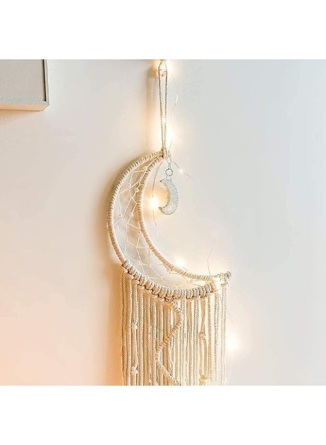Antikiano Crescent Moon Macrame Wall Hanging with Warm LED Lights Dream Catcher, Bringing a Cozy and Enchanting Ambiance to Any Room –  37.8 in × 7.8 in - Image 2