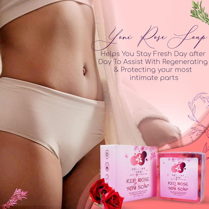 Healthy Herbs Yoni Soap Feminine Wash Bar 35 oz for Women Ph Balance Feminine Wash Eliminates Odor 100 Natural Organic Herbs Handmade Yoni Wash Deodorants Care Soap with Natural ingredients Red Rose - Image 3
