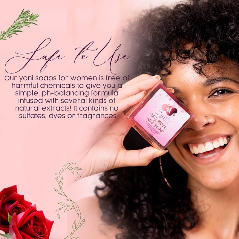 Healthy Herbs Yoni Soap Feminine Wash Bar 35 oz for Women Ph Balance Feminine Wash Eliminates Odor 100 Natural Organic Herbs Handmade Yoni Wash Deodorants Care Soap with Natural ingredients Red Rose - Image 5