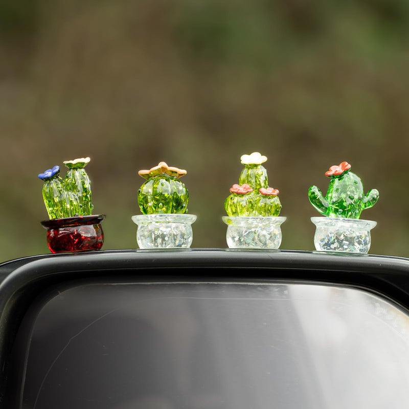 Rislobx Mini Crystal Cactus Car Dashboard Decorations, 4PCS Cute Cactus Rear View Mirror Screen Ornament Accessories for Home Office - Image 5