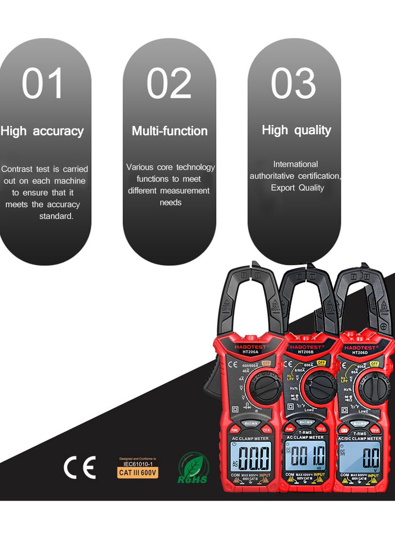 HABOTEST - AC/DC Digital Clamp Meter for Measuring AC/DC Voltage , AC/DC Current, Frequency, Duty Cycle, Diode, Resistance, Continuity, Transistors  Test, NCV Clamp Multimeter - Image 1