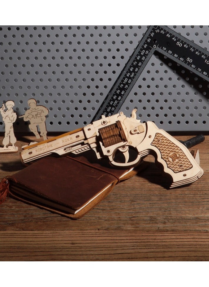ROKR Hands Craft Fun 3D Wooden Puzzle Corsac M60 Rubber Band Revolver, Loads 6 Rubber Bands. (LQ401)  - Image 1