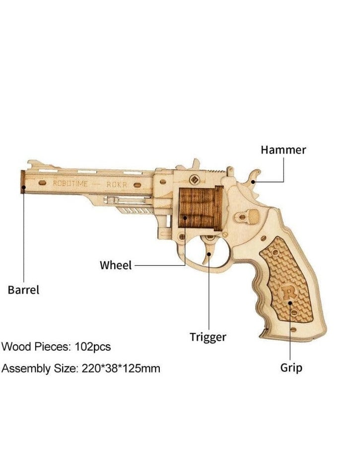 ROKR Hands Craft Fun 3D Wooden Puzzle Corsac M60 Rubber Band Revolver, Loads 6 Rubber Bands. (LQ401)  - Image 5
