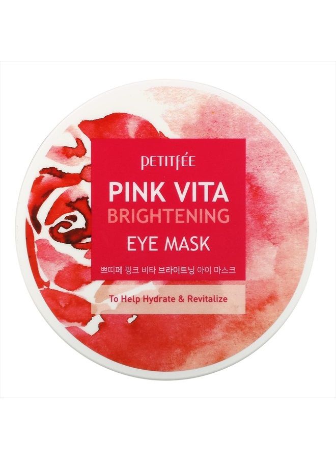 Petitfee Pink Vita Brightening Eye Mask (60ea), Tone Up Moisturizing Brightening Eye Bag Care Rose Extract