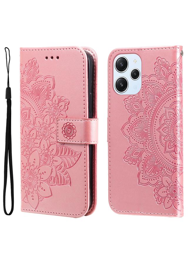 The Bros Case For Xiaomi Redmi 12 4G 7-petal Flowers Embossing Leather Phone Case