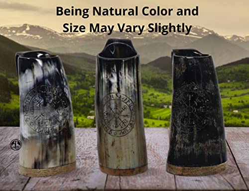 OLDEMPEROR Viking Drinking Coffee Mug- 12oz| Gifts for Men & Women| Real Ox Horn| Food Grade Medieval| Hot and Cold Liquids| Engraved Natural Shine Finish (Compass) - Image 4