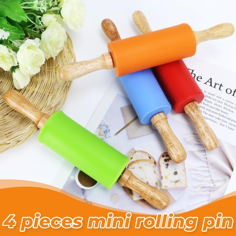 Faxco 4 Pack Mini Rolling Pin for Kids, 9 Inch Wooden Handle Rolling Pin Non-Stick Silicone Rolling Pins for Children Cake Baking - Image 4
