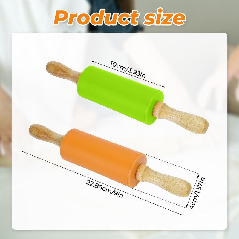 Faxco 4 Pack Mini Rolling Pin for Kids, 9 Inch Wooden Handle Rolling Pin Non-Stick Silicone Rolling Pins for Children Cake Baking - Image 2