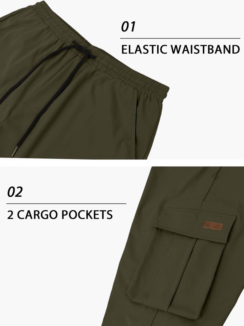 PLEPAN Men's Casual Cargo Pants Drawstring Hiking Pants Workout Tactical Joggers Sweatpants for Men ArmyGreen Large - Image 5