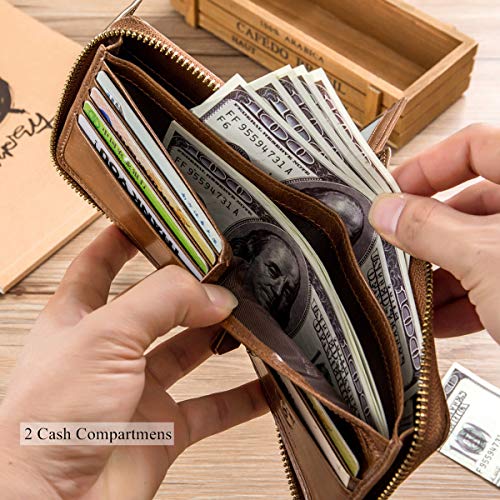BULLCAPTAIN محفظة جلدية أصلية للرجال بسعة كبيرة مع نافذة تعريف وبطاقة مع جيب عملات بسحاب QB-231 (بني) - Image 5