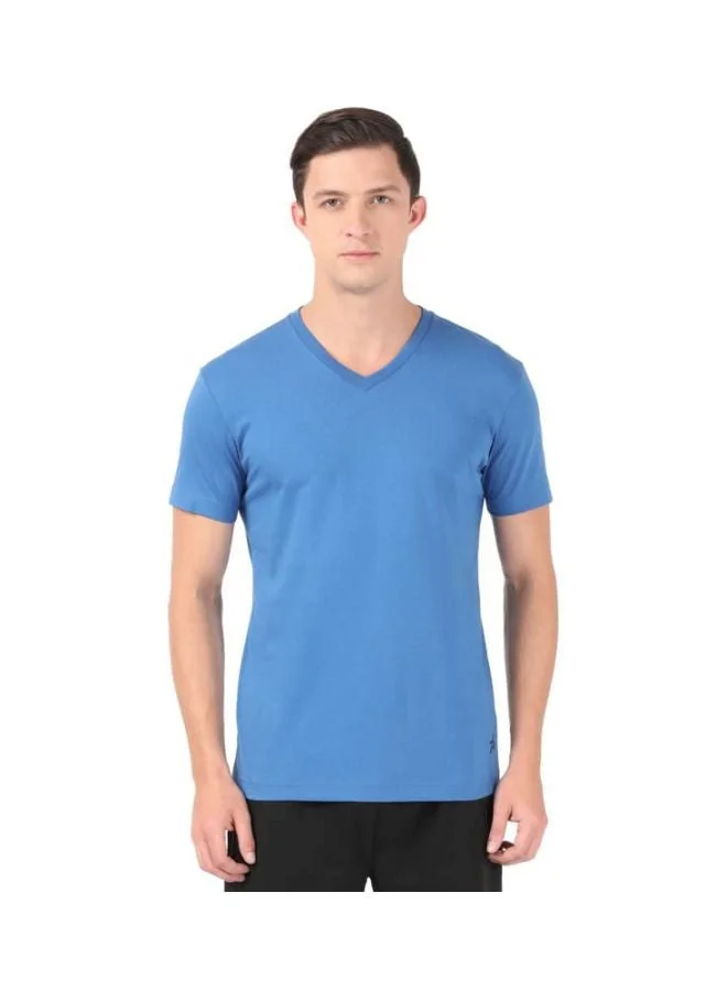 2726 Men Super Combed Cotton Rich Solid V Neck Half Sleeve T Shirt
