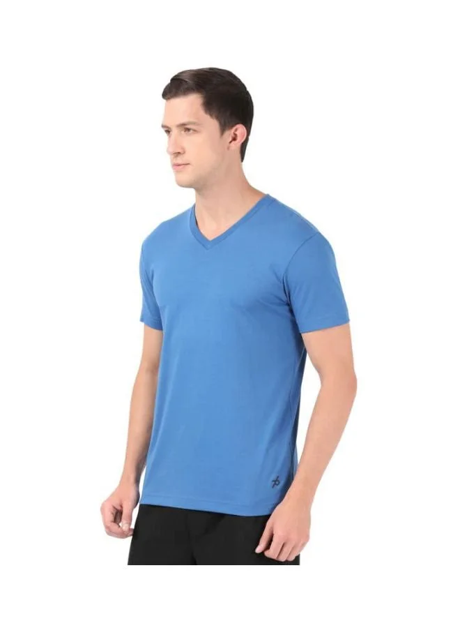 Jockey Bright Cobalt 2726 Men Super Combed Cotton Rich Solid V Neck Half Sleeve T Shirt for Men | Best Price UAE