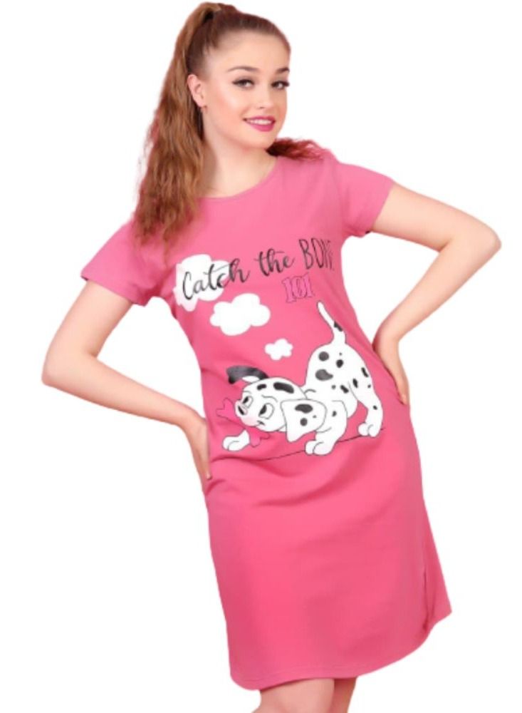 جنة فستان نوم قطن بأكمام قصير فضفاض أنيق مطبوع بنمط