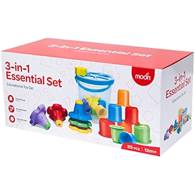 3IN1 ESSENTIAL SET – EDUCATIONAL SORTING AND STACKING TOY – MONTESSORI LEARNING SENSORY GAME – FINE MOTOR SKILLS DEVELOPMENT TOY FOR GIFTING & BIRTHDAYS – 29 PCS – 12M+ - Image 1