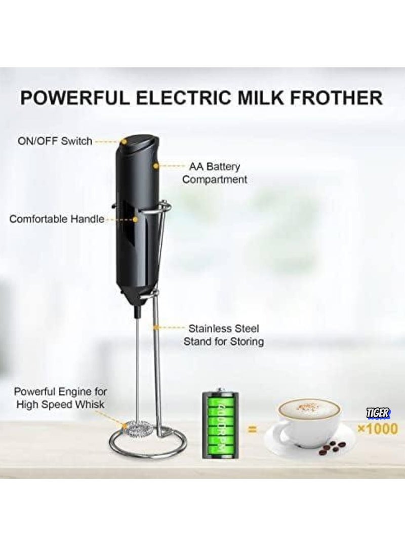 TIGER Electric Milk Frother Handheld with Stainless Steel Stand – Battery Powered Foam Maker, Whisk Drink Mixer for Coffee, Frappe, Latte, Matcha, Hot Chocolate – Easy to Use, Lightweight, Portable  - Image 2